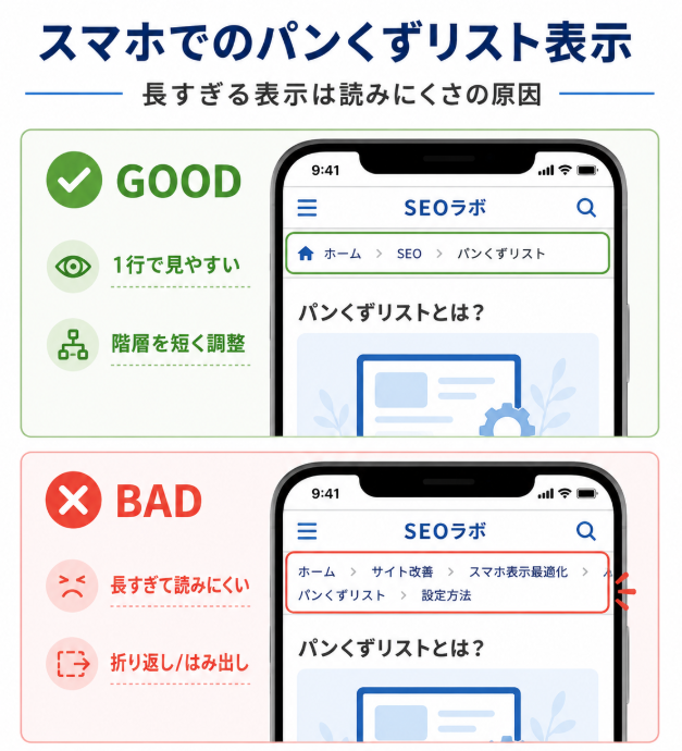 スマホでのパンくずリスト表示