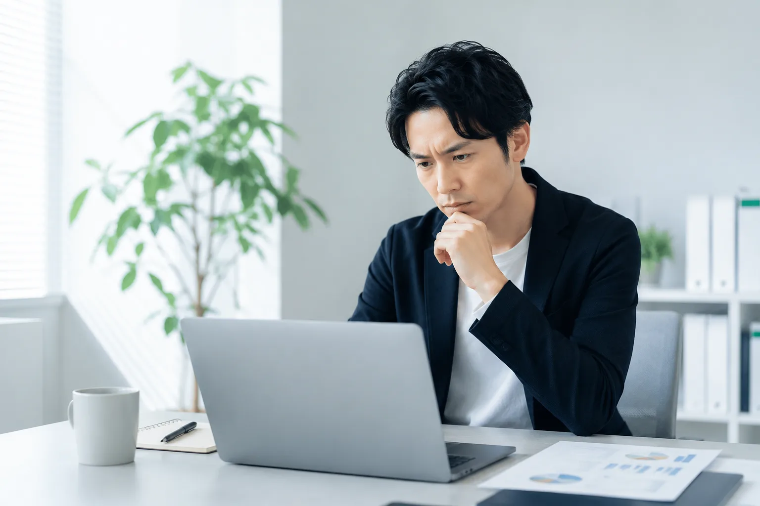 PC前で課題を抱える担当者